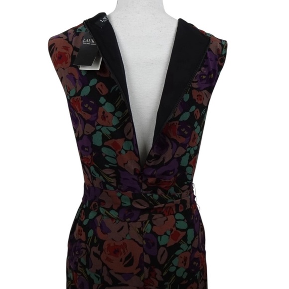Lauren by Ralph Lauren Belted Crepe Floral Pattern Midi Dress Black Combo NWT 16 - Picture 6 of 14